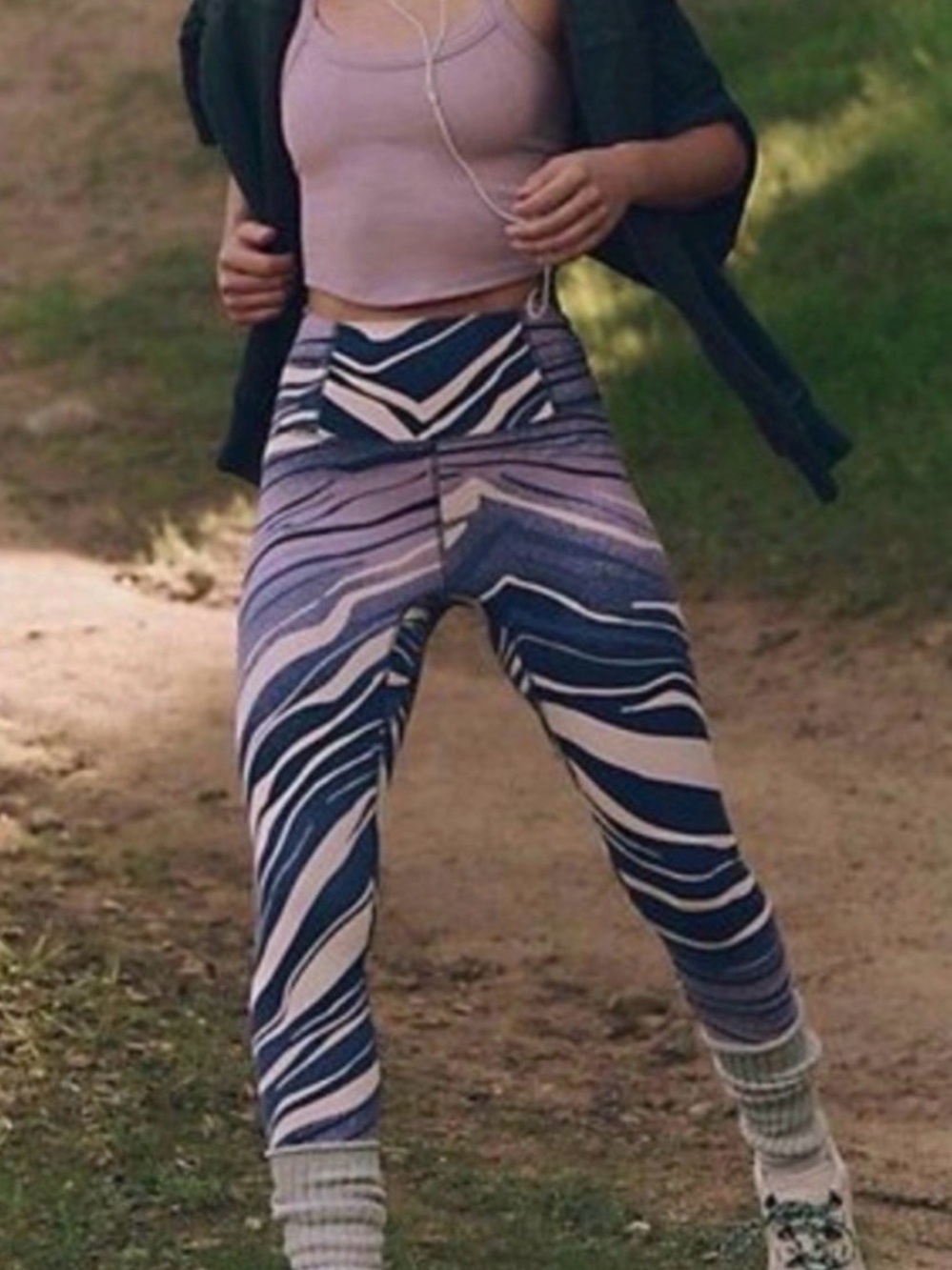 Free People 7/8 High-Rise Wave Print Leggings in Blue & Cream